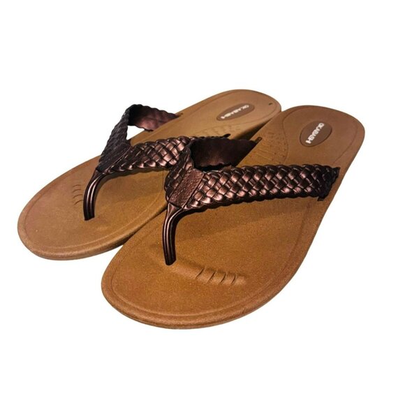 Okabashi Mens Brown Flip Flops Thong Sandals L Comfortable Beach Resort Comfort - Picture 2 of 11